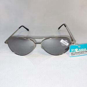 Piranha Urban Aviator‎ Sunglasses Silver Frame Gray Lens 100 UVA UVB Protection